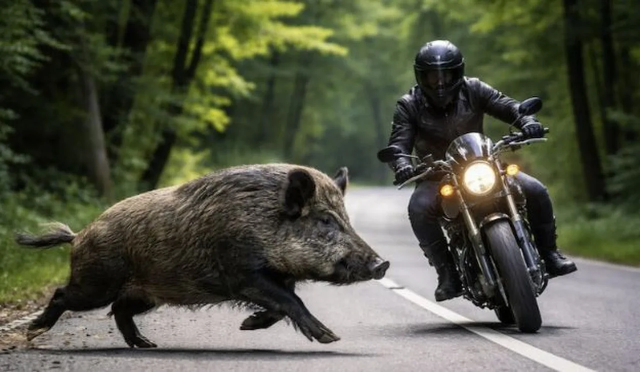 Cinghiale sbuca nella notte, motociclista si salva gettandosi contro la montagna
